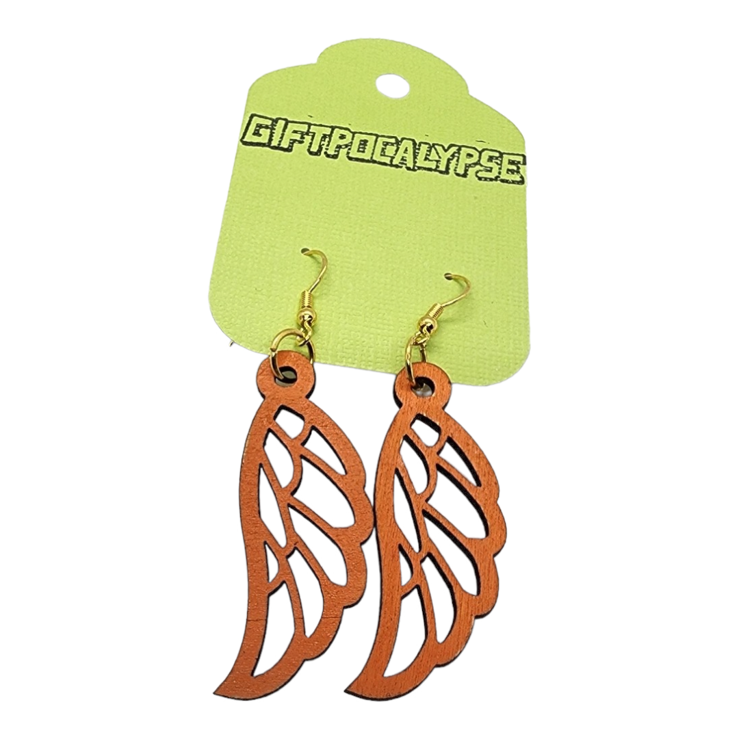 Feather Wing Design Wood Painted/Stained Dangle Style Earrings Handmade Laser Cut/Engraved