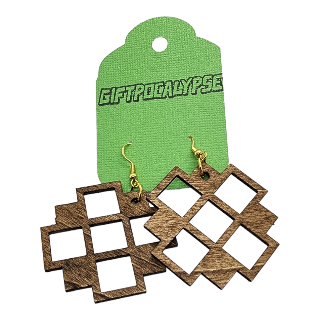 Large Diamond Geometric Design Wood Painted/Stained Dangle Style Earrings Handmade Laser Cut/Engraved