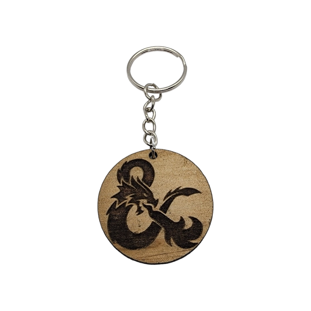 Dungeons and Dragons D&D DnD Ampersand Design Wood Painted/Stained Key Chain Handmade Laser Cut/Engraved