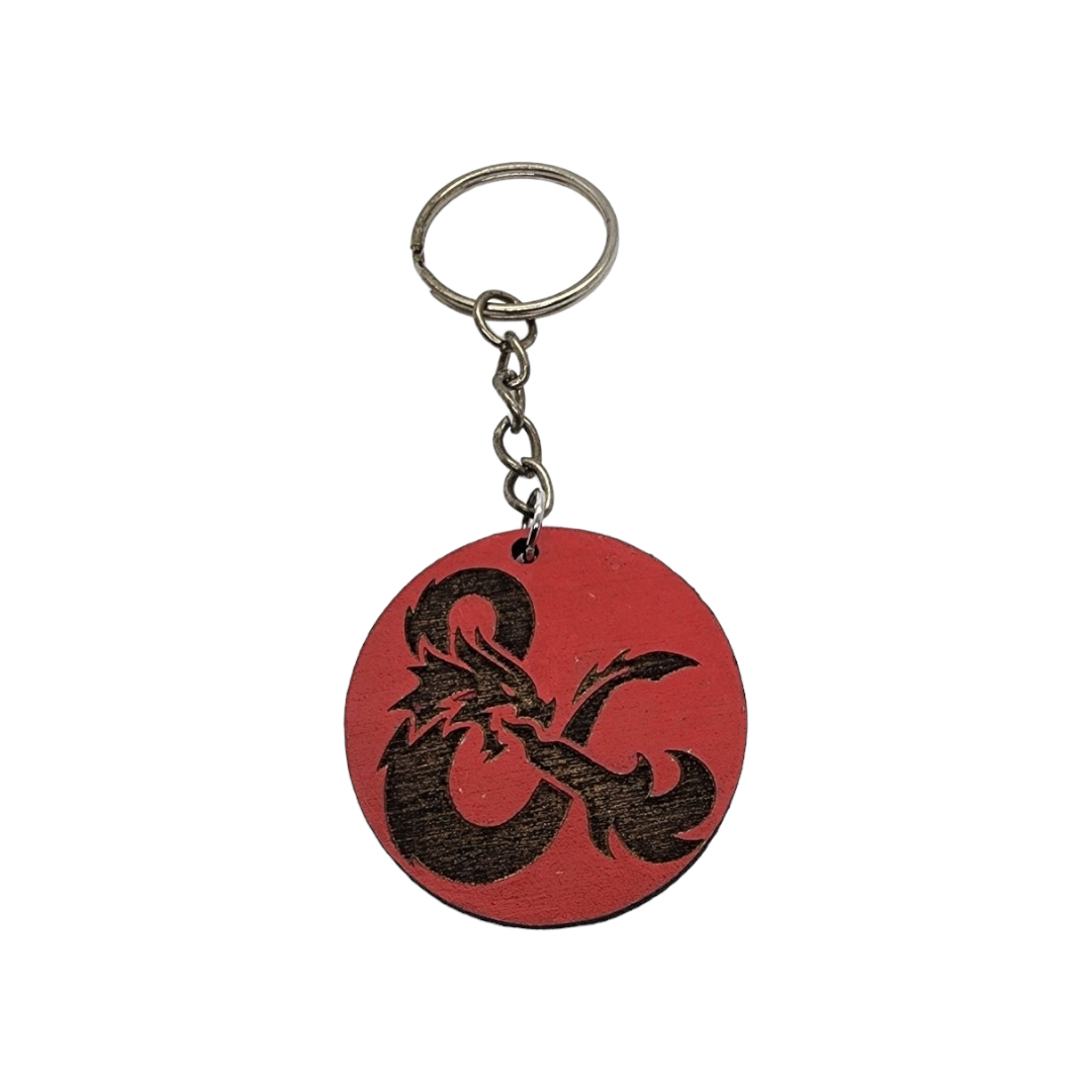 Dungeons and Dragons D&D DnD Ampersand Design Wood Painted/Stained Key Chain Handmade Laser Cut/Engraved