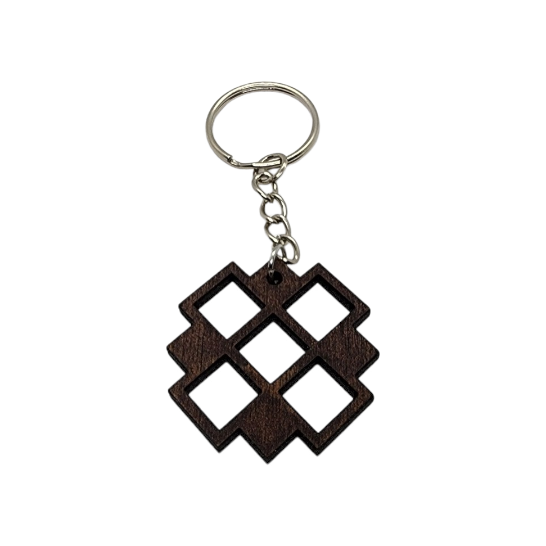 Large Geometric Diamonds Squares Design Wood Painted/Stained Key Chain Handmade Laser Cut/Engraved