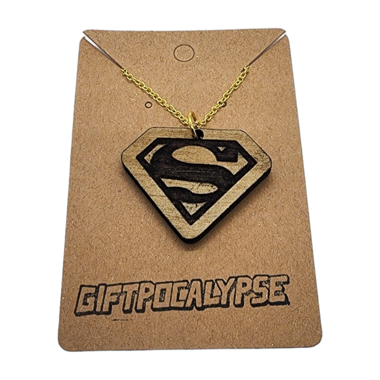 Superman Symbol Design Wood Painted/Stained Necklace Handmade Laser Cut/Engraved