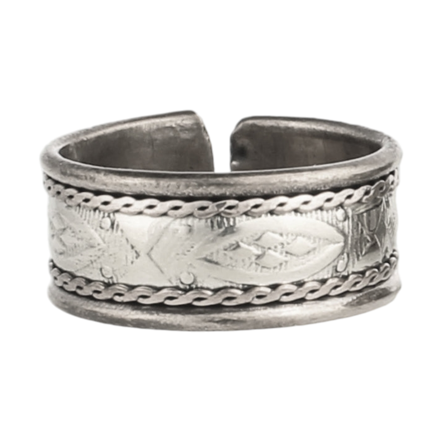 ZAD Antiqued Silver Adjustable Men's Band Ring