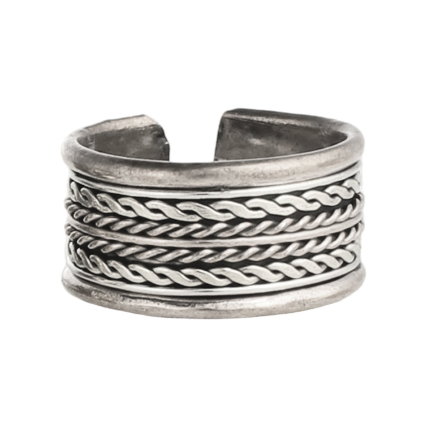 ZAD Antiqued Silver Adjustable Men's Band Ring