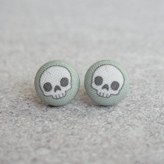 Rachel O's Black Skulls Fabric Button Earrings