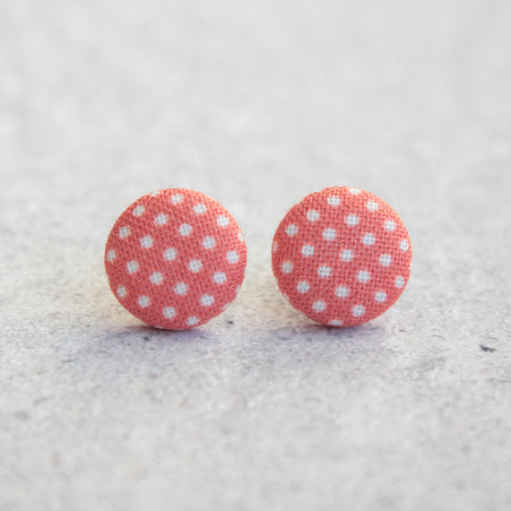 Rachel O's Red and White Polka Dot Fabric Button Earrings
