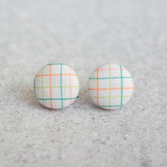 Rachel O's Summer Plaid, Fabric Covered Button Earrings
