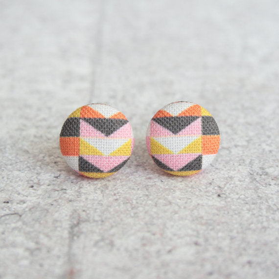 Rachel O's Warm Mod, Fabric Covered Button Earrings