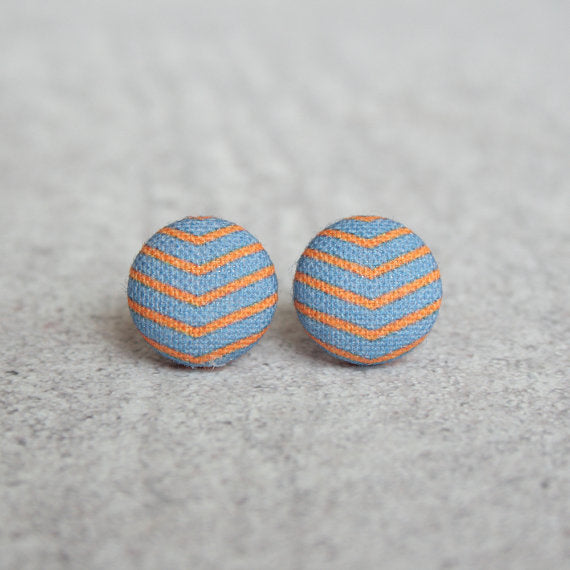 Rachel O's Orange and Purple Chevrons Fabric Button Earrings