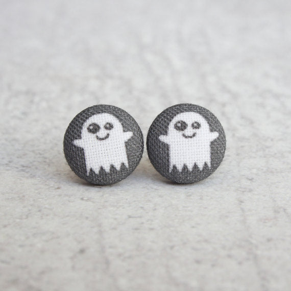 Rachel O's Ghost Fabric Button Earrings