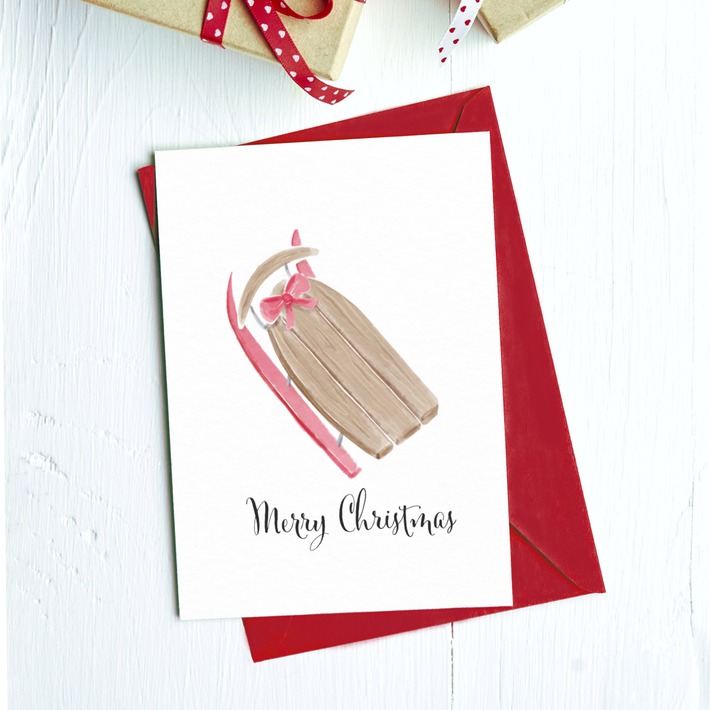 Big Moods - Merry Christmas Wooden Sled Greeting Card