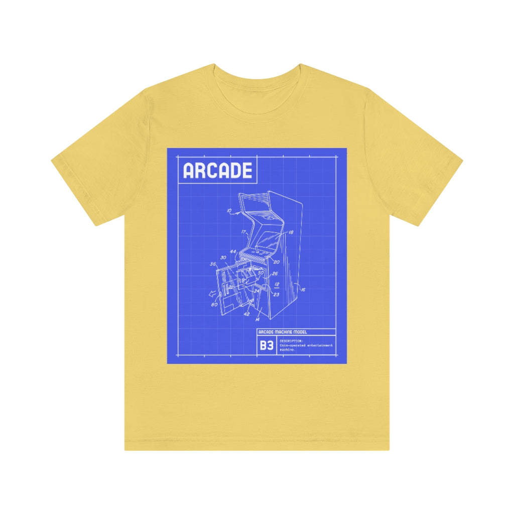 Retro Arcade Cabinet Blueprint Unisex Jersey Short Sleeve Tee
