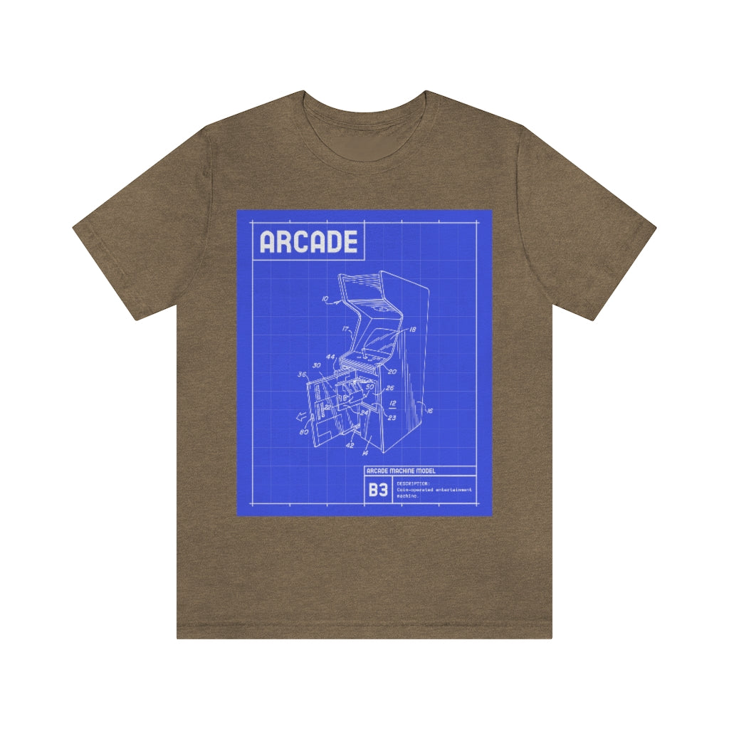 Retro Arcade Cabinet Blueprint Unisex Jersey Short Sleeve Tee