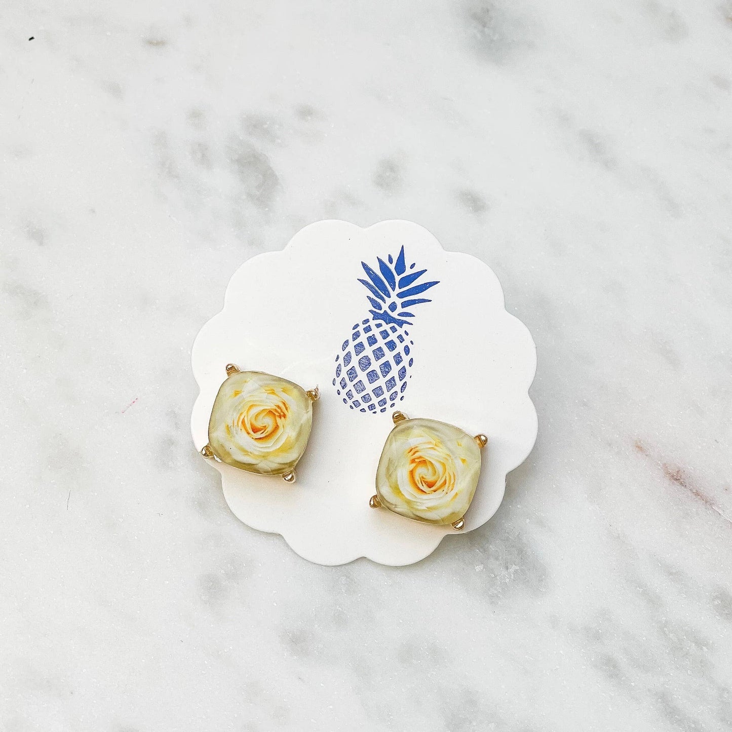Prep Obsessed Wholesale Rose Printed Stud Earrings - Ivory