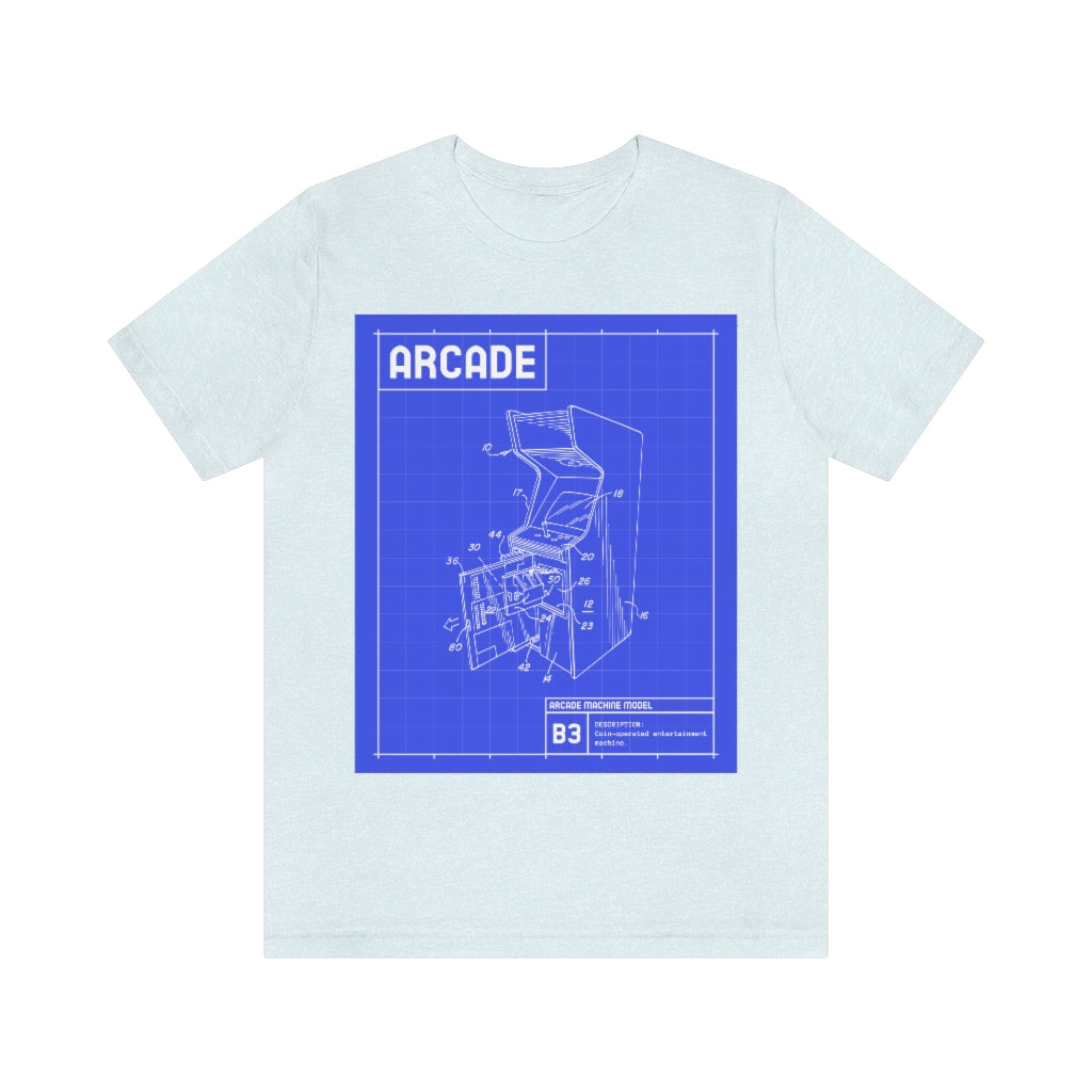 Retro Arcade Cabinet Blueprint Unisex Jersey Short Sleeve Tee
