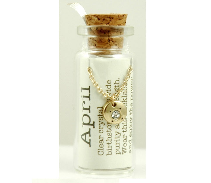 Lucky Feather April Birthstone Bottle Necklace