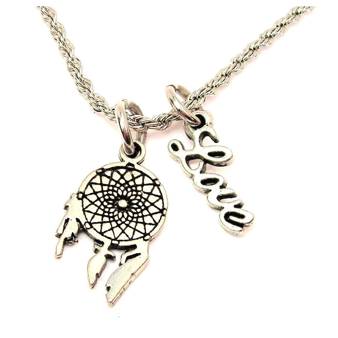 Spiral Dream Catcher 20" Rope Necklace With Love Accent