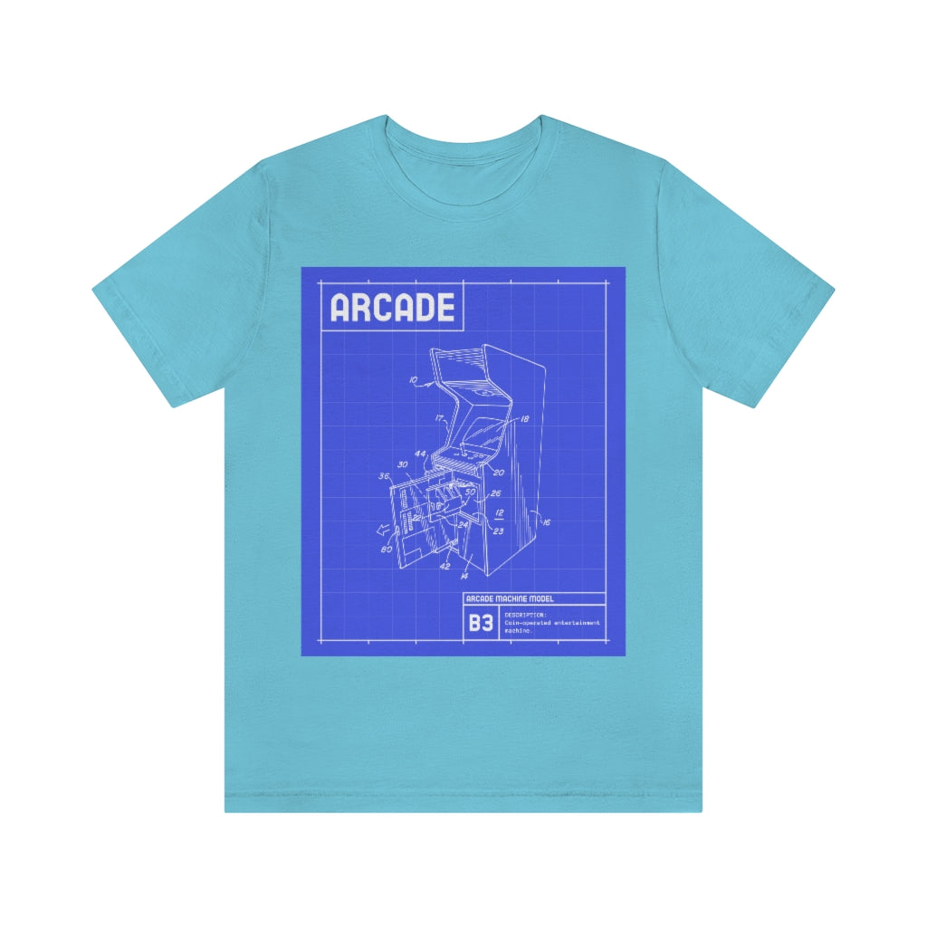Retro Arcade Cabinet Blueprint Unisex Jersey Short Sleeve Tee