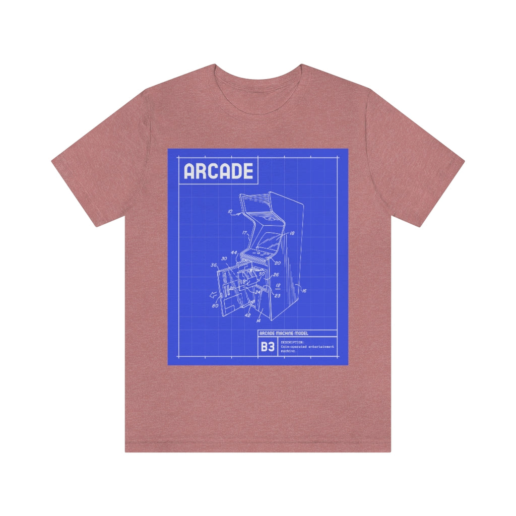 Retro Arcade Cabinet Blueprint Unisex Jersey Short Sleeve Tee