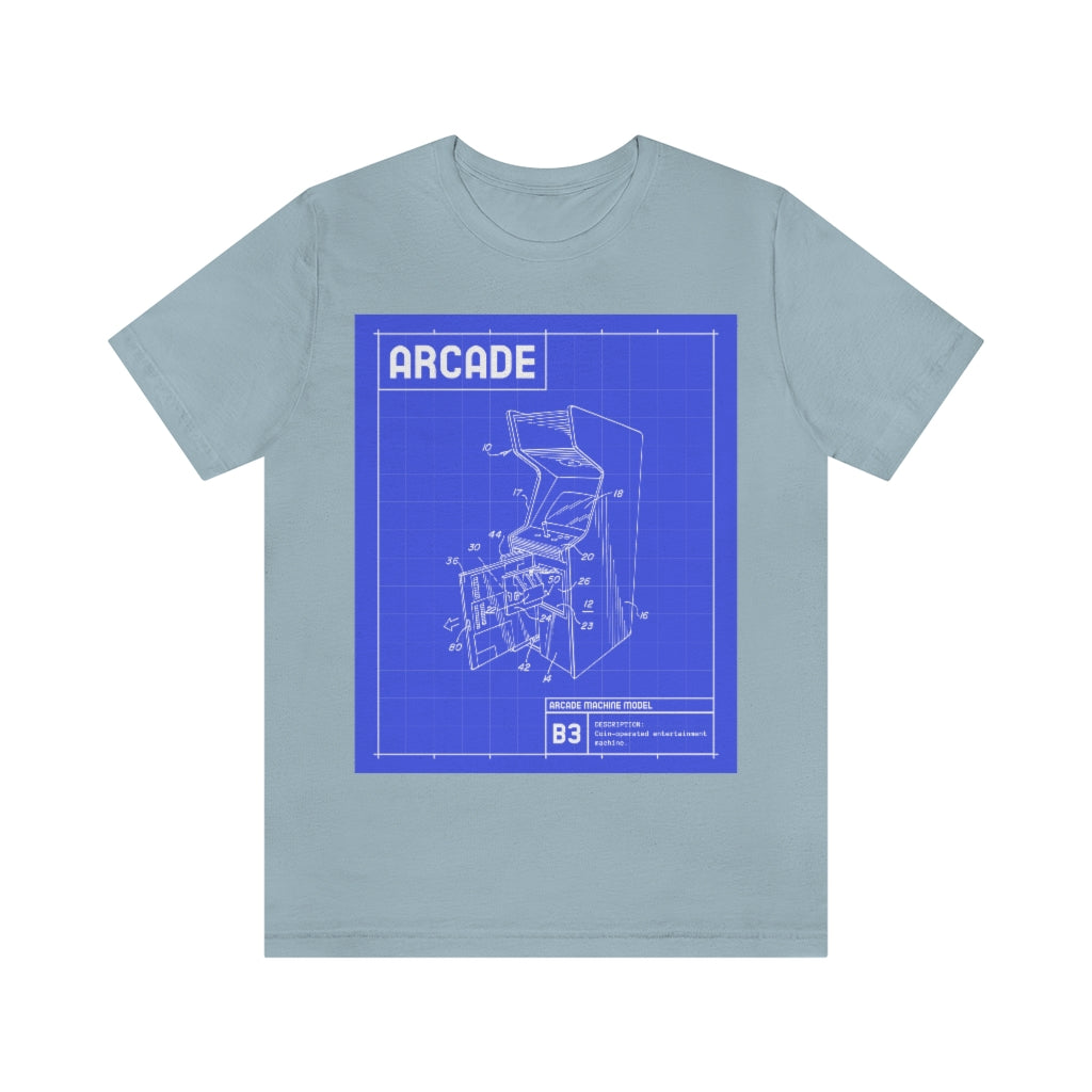 Retro Arcade Cabinet Blueprint Unisex Jersey Short Sleeve Tee