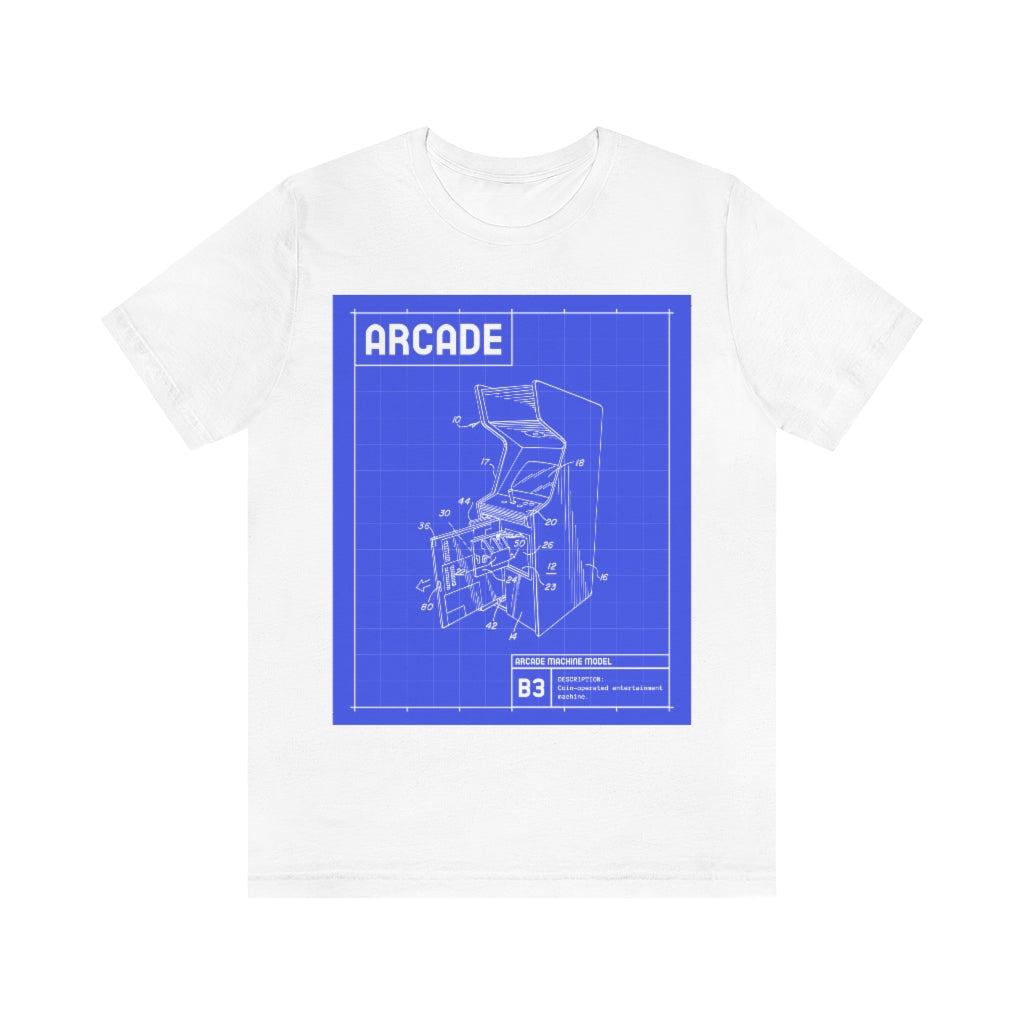 Retro Arcade Cabinet Blueprint Unisex Jersey Short Sleeve Tee