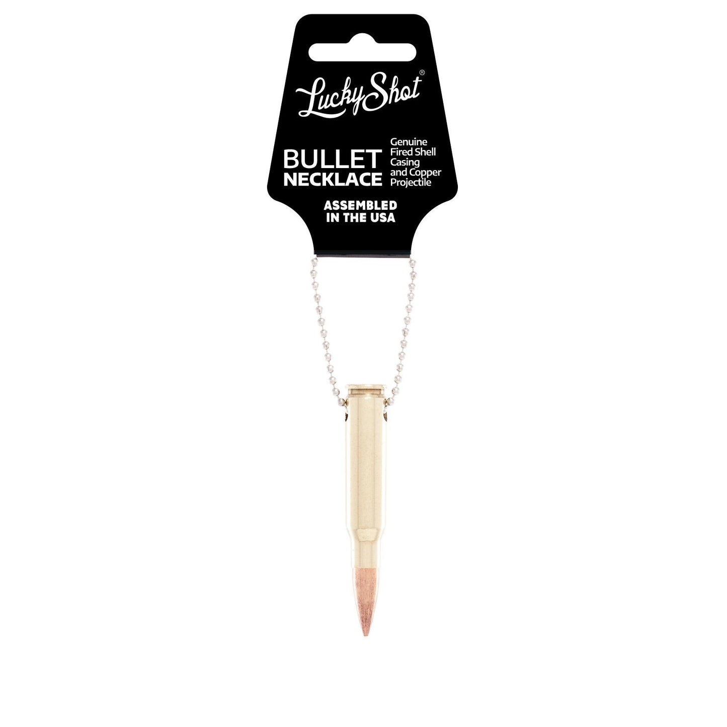 Lucky Shot Bullet Necklace 9mm Brass Ball Chain Necklace