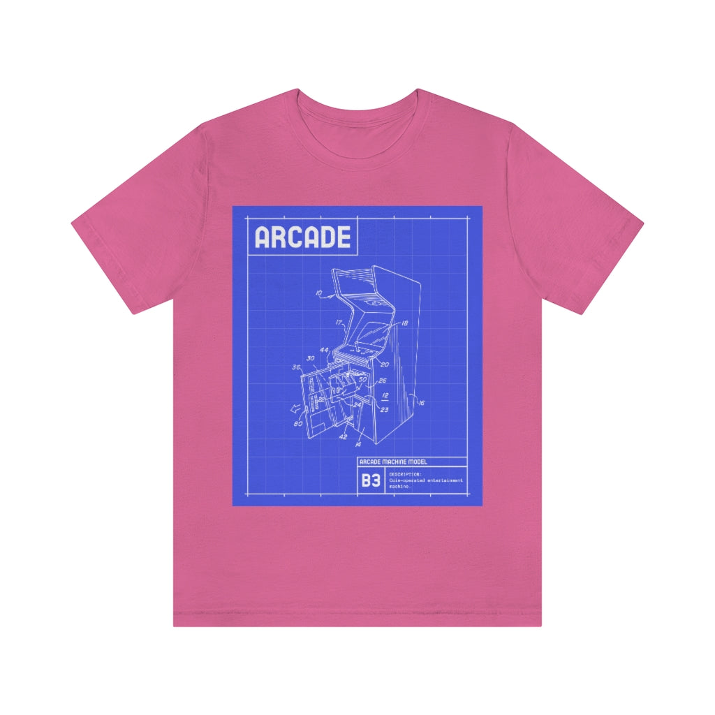 Retro Arcade Cabinet Blueprint Unisex Jersey Short Sleeve Tee