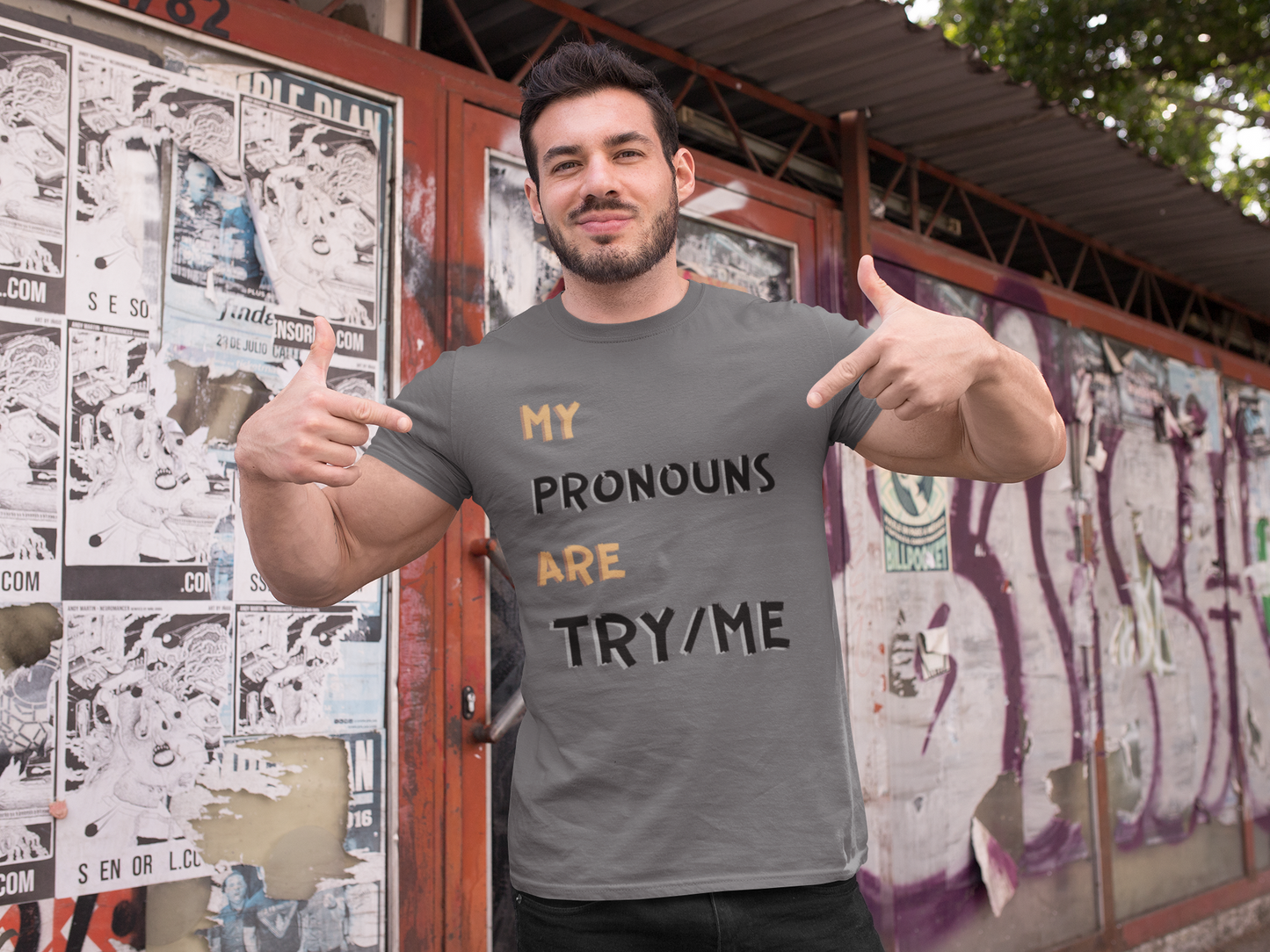 Try Me Pronouns Unisex Jersey Short Sleeve Tee