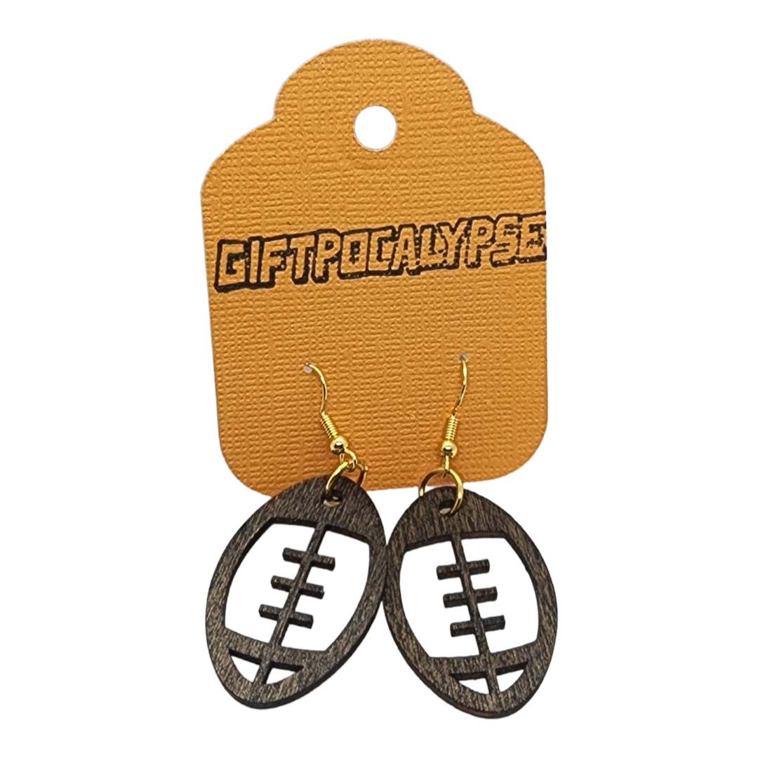 Football Design Wood Painted/Stained Dangle Style Earrings Handmade Laser Cut/Engraved
