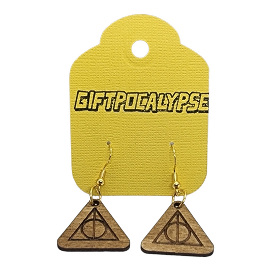Deathly Hallows Design Wood Painted/Stained Dangle Style Earrings Handmade Laser Cut/Engraved