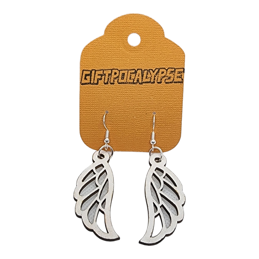 Feather Wing Design Wood Painted/Stained Dangle Style Earrings Handmade Laser Cut/Engraved