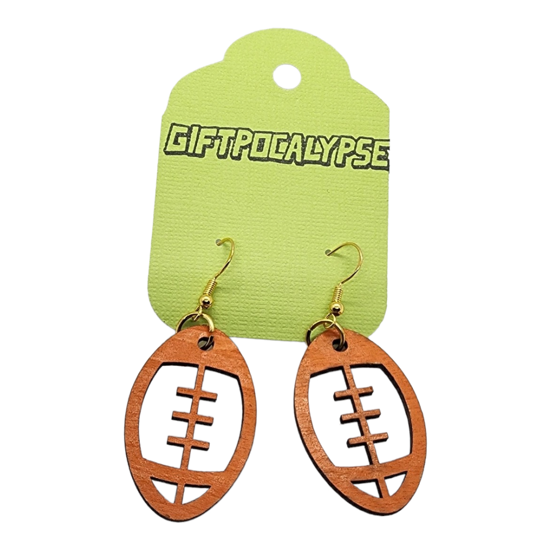 Football Design Wood Painted/Stained Dangle Style Earrings Handmade Laser Cut/Engraved