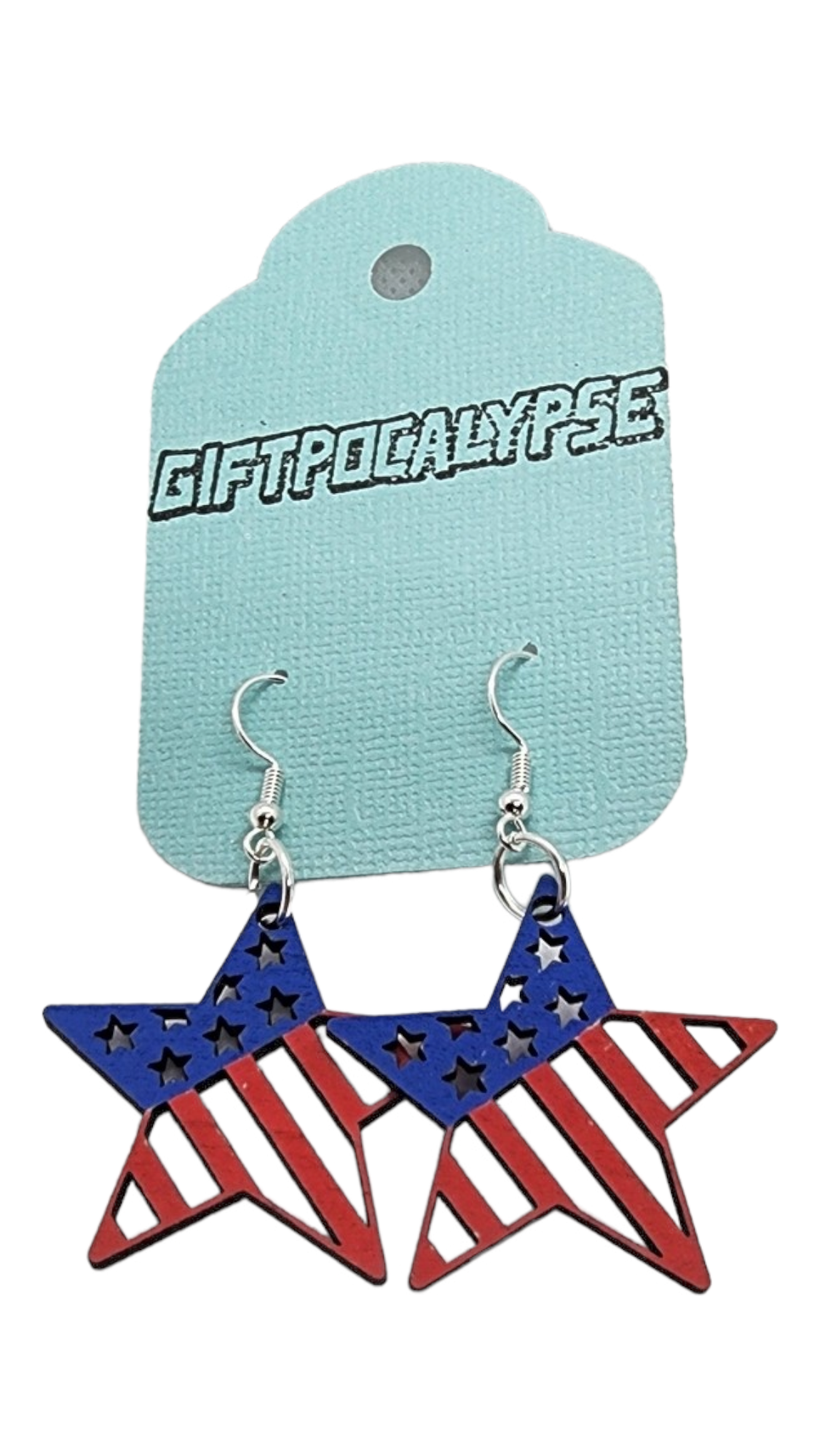 Stars and Stripes Design Wood Painted/Stained Dangle Style Earrings Handmade Laser Cut/Engraved