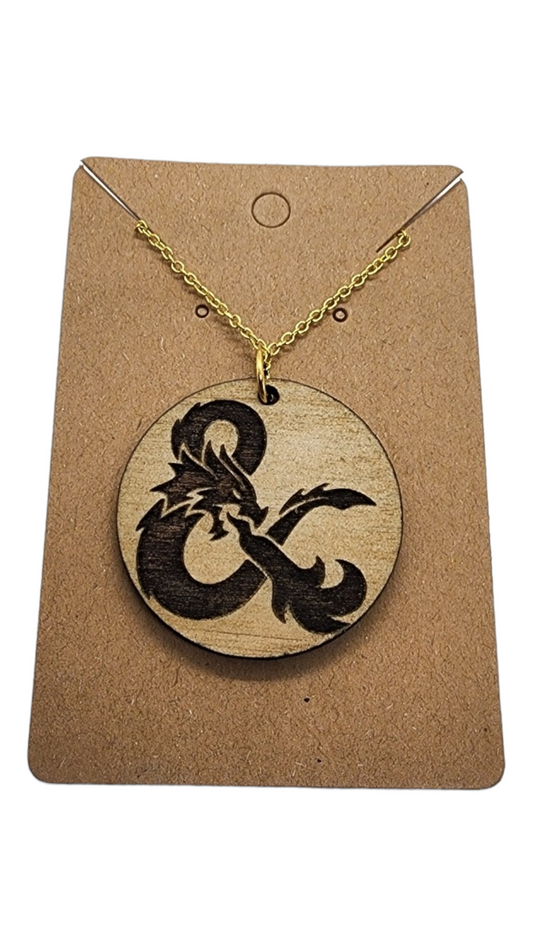 D&D Ampersand Design Wood Painted/Stained Necklace Handmade Laser Cut/Engraved