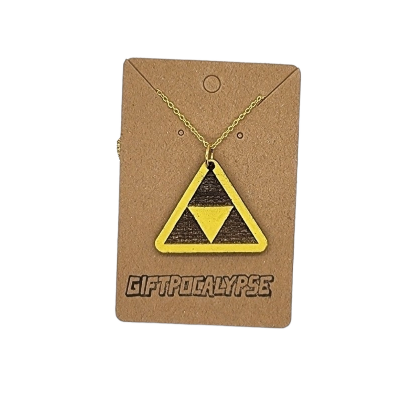 Tri Force Design Wood Painted/Stained Necklace Handmade Laser Cut/Engraved