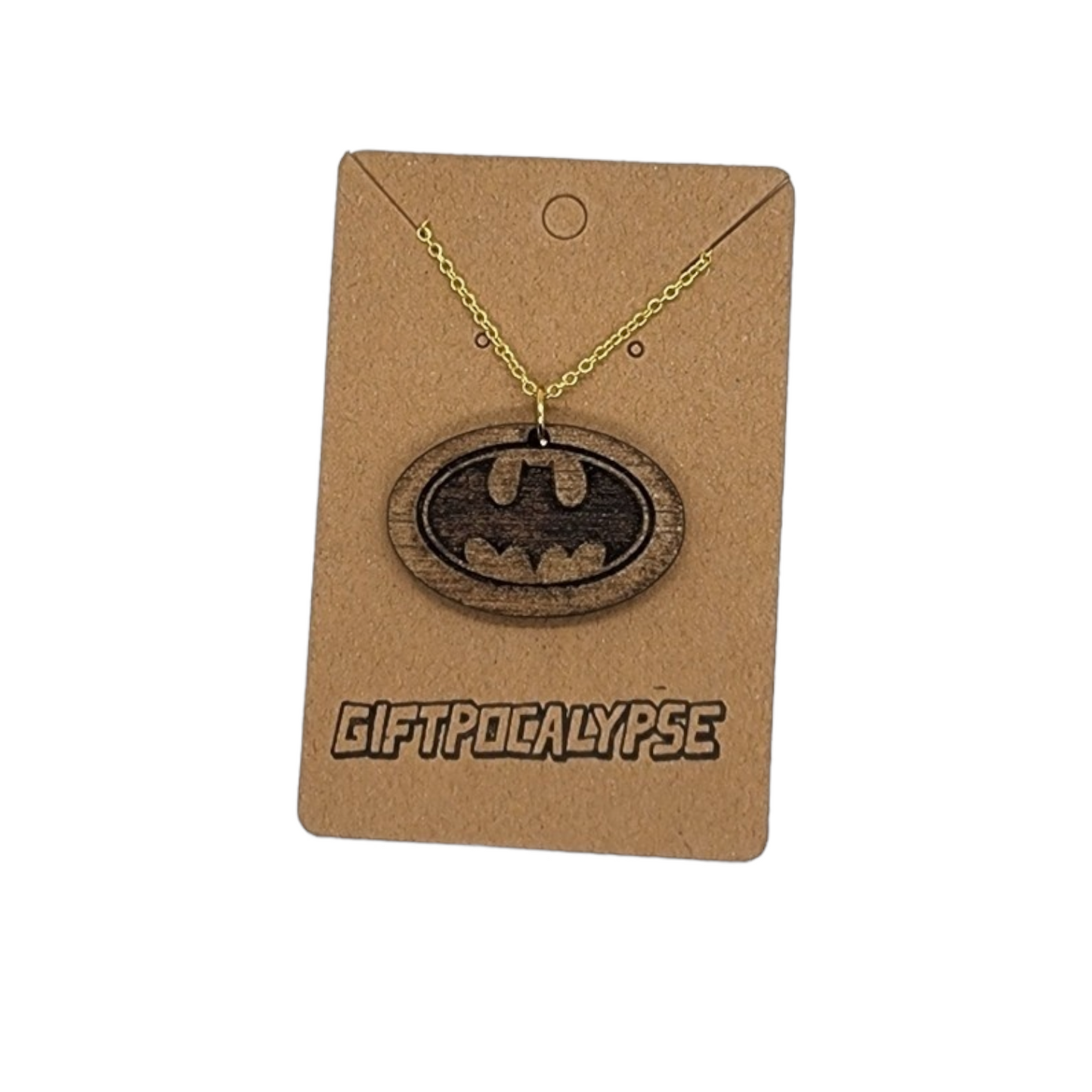 Batman Symbol Design Wood Painted/Stained Necklace Handmade Laser Cut/Engraved