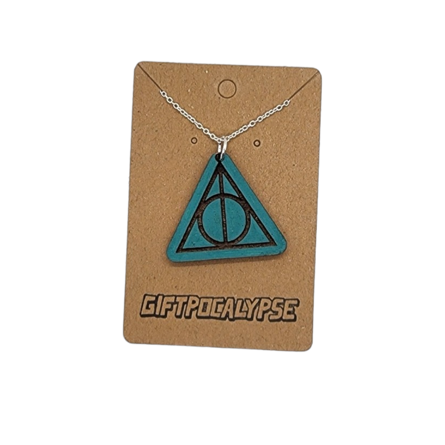 Deathly Hallows Symbol Design Wood Painted/Stained Necklace Handmade Laser Cut/Engraved