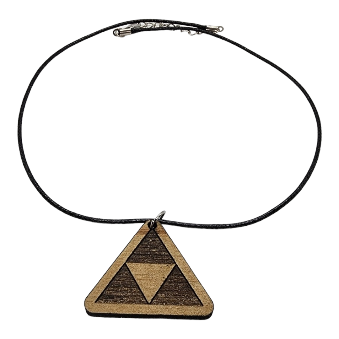 Tri Force Design Wood Painted/Stained Necklace Handmade Laser Cut/Engraved