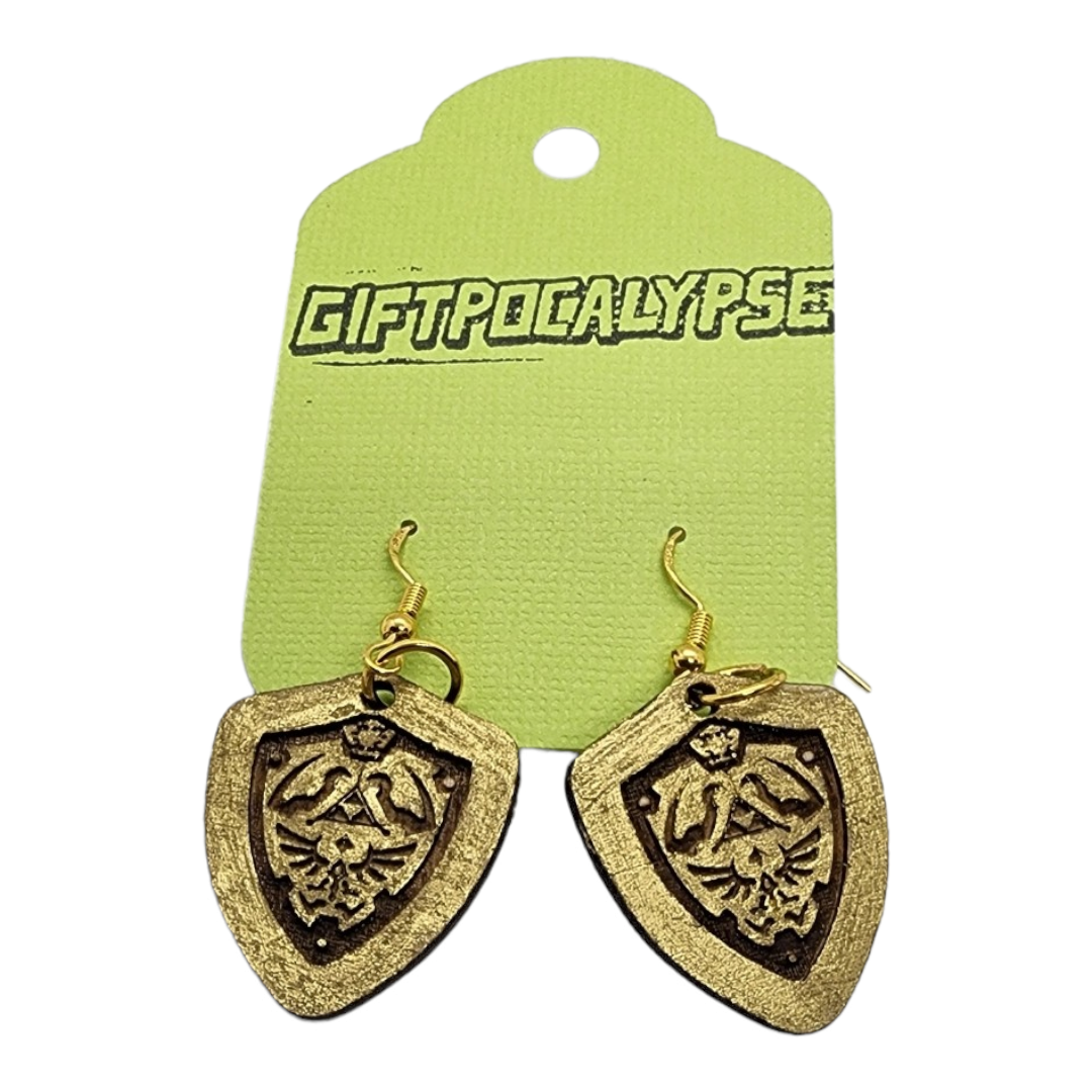 Hylian Shield Design Wood Painted/Stained Dangle Style Earrings Handmade Laser Cut/Engraved