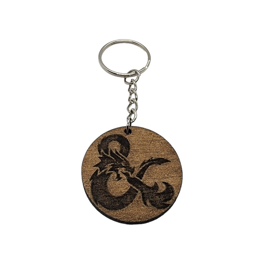 Dungeons and Dragons D&D DnD Ampersand Design Wood Painted/Stained Key Chain Handmade Laser Cut/Engraved