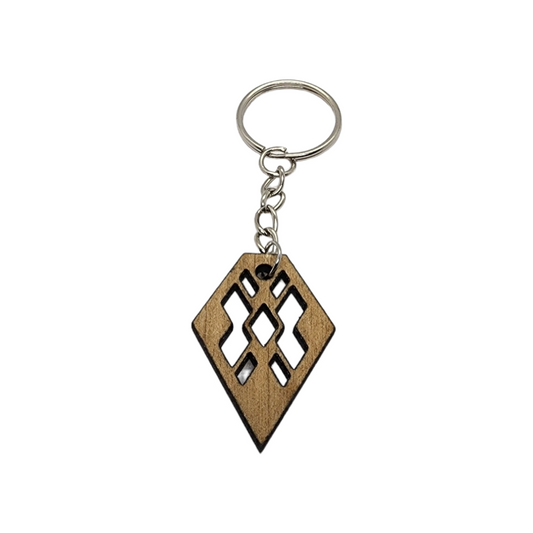 Geometric Diamond Symbol Design Wood Painted/Stained Key Chain Handmade Laser Cut/Engraved