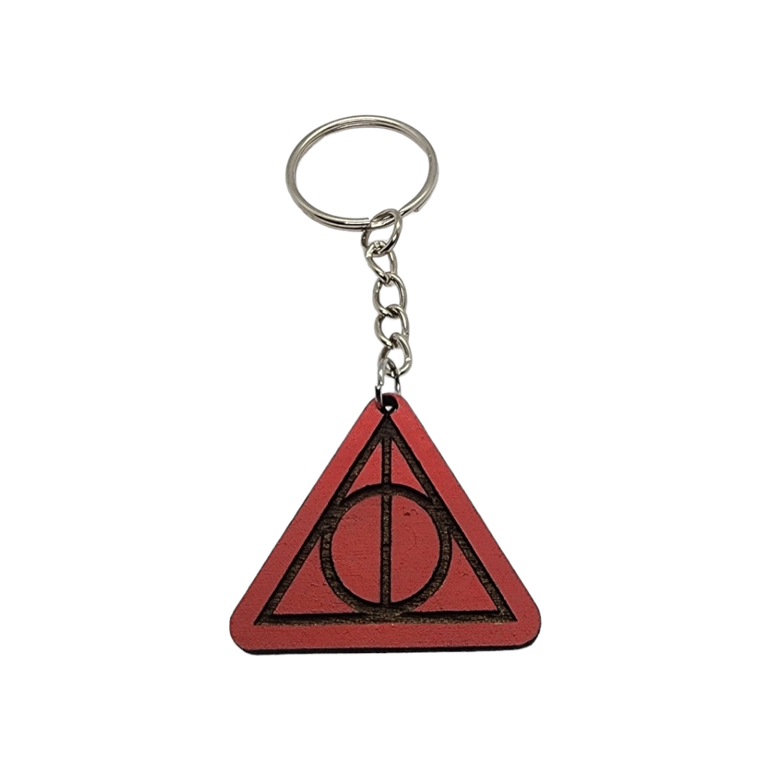 Deathly Hallows Design Wood Painted/Stained Key Chain Handmade Laser Cut/Engraved