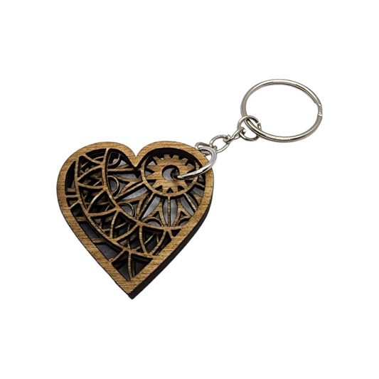 Multilayer Intricate Heart Design Wood Painted/Stained Key Chain Handmade Laser Cut/Engraved