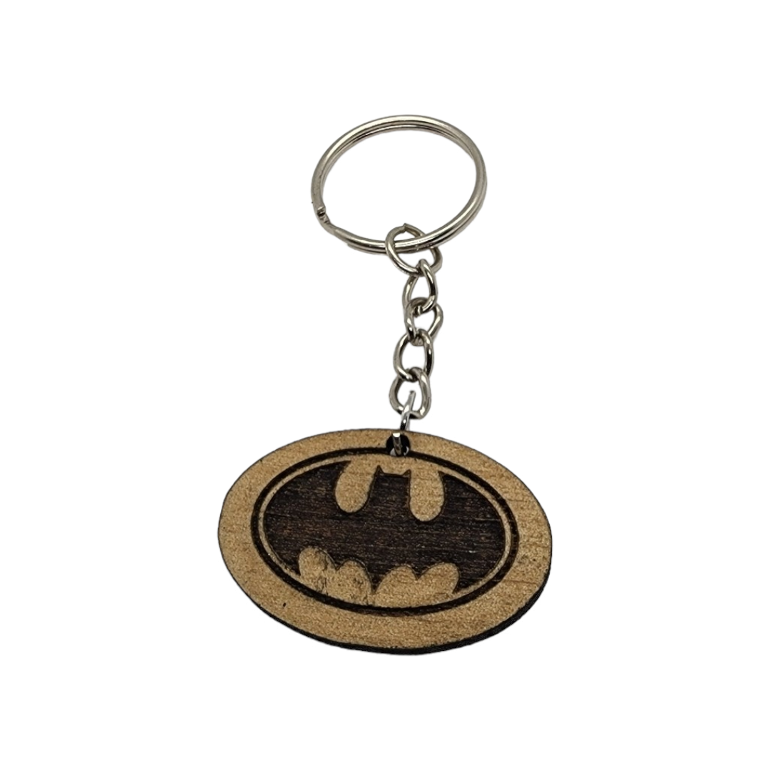 Batman Symbol Design Wood Painted/Stained Key Chain Handmade Laser Cut/Engraved