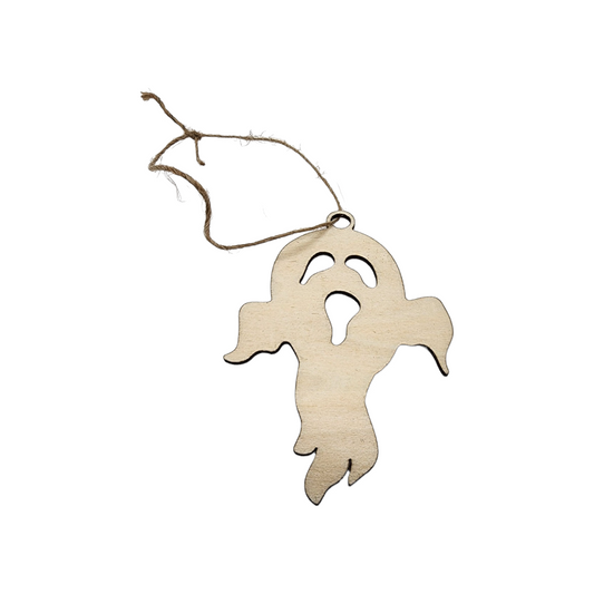 Wooden Ornament with Unfinished Cut Out Design - Ghost
