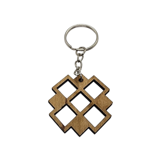 Large Geometric Diamonds Squares Design Wood Painted/Stained Key Chain Handmade Laser Cut/Engraved