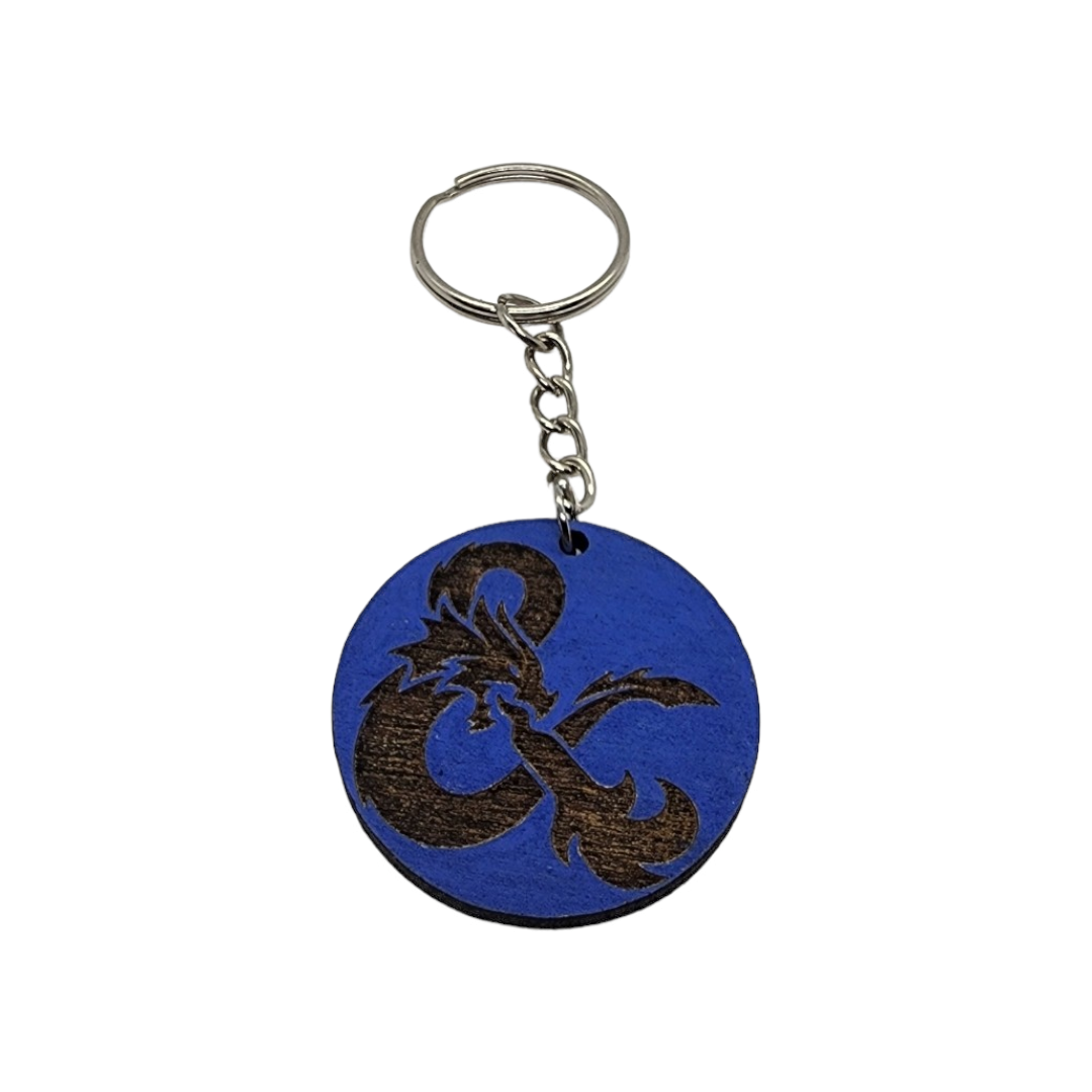 Dungeons and Dragons D&D DnD Ampersand Design Wood Painted/Stained Key Chain Handmade Laser Cut/Engraved