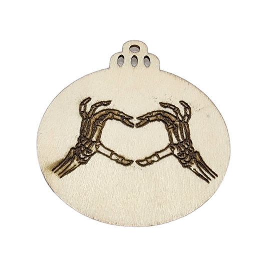 Skeleton Hands Heart Wooden Ornament with Unfinished Engrave Design