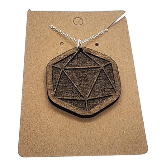 D20 Design Wood Painted/Stained Necklace Handmade Laser Cut/Engraved