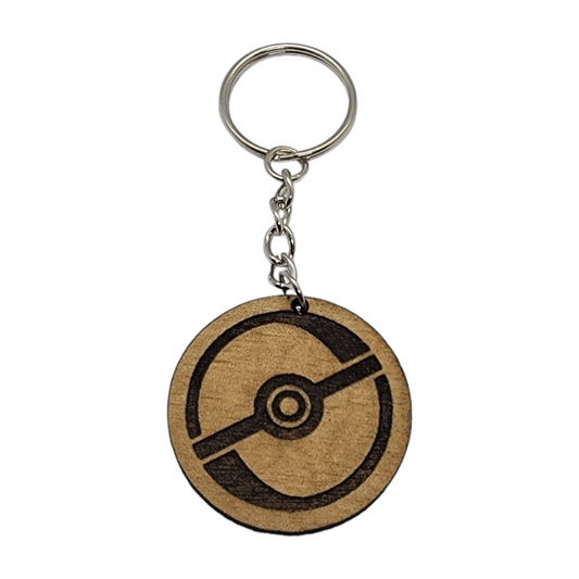 Pokeball Design Wood Painted/Stained Key Chain Handmade Laser Cut/Engraved